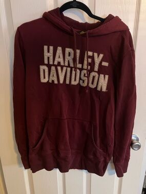 Harley-Davidson Men's Burgundy Hooded Pullover with White Logo
